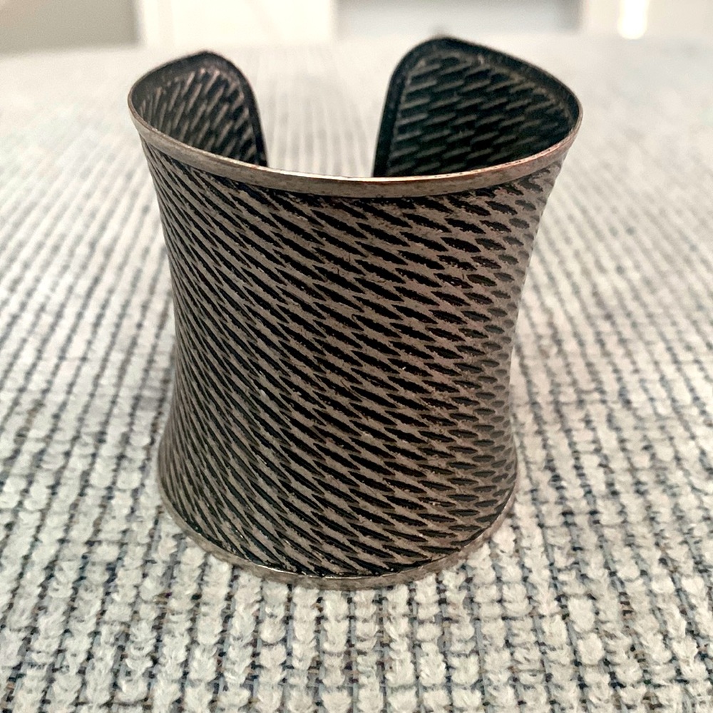 Silver cuff bracelet basket weave